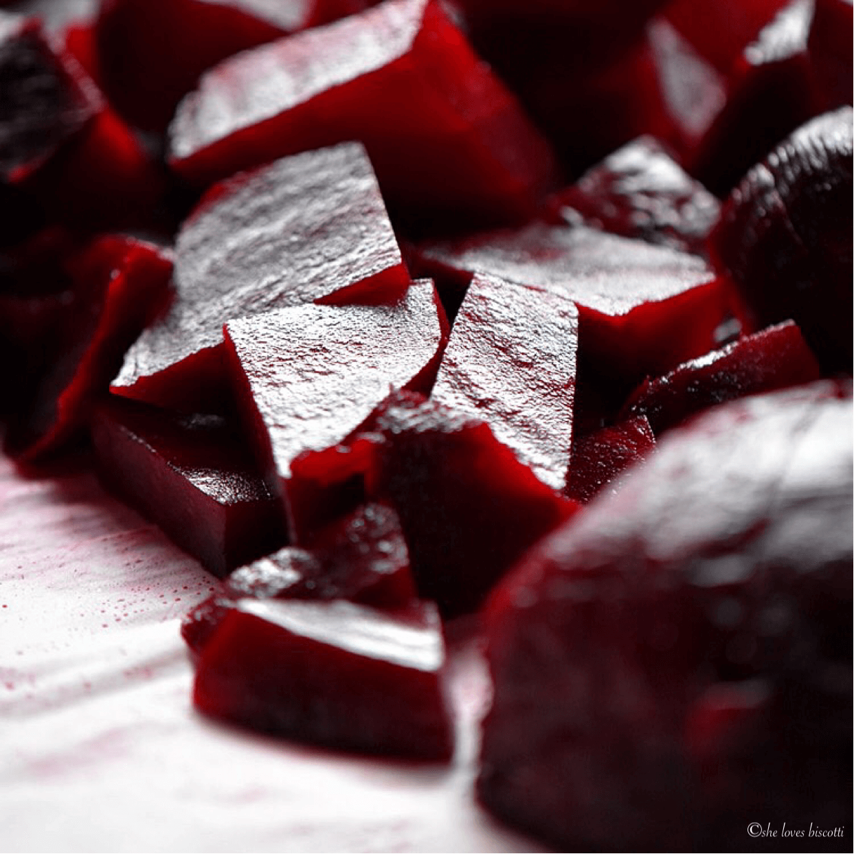 Colorful cut up beet root.