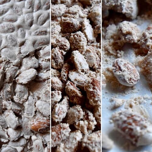 The different stages of the process of the sugar crystallizing.