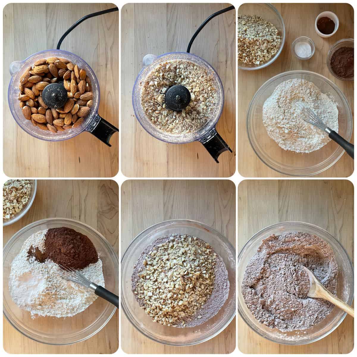A photo collage of the dry ingredients to make Mustaccioli cookies.