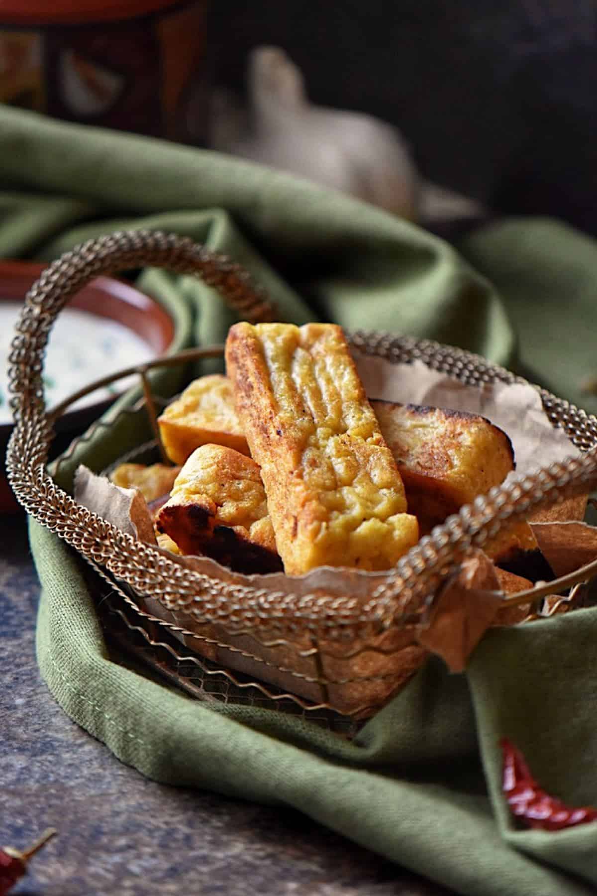 A basket of chickpea fritters also known as panelle.