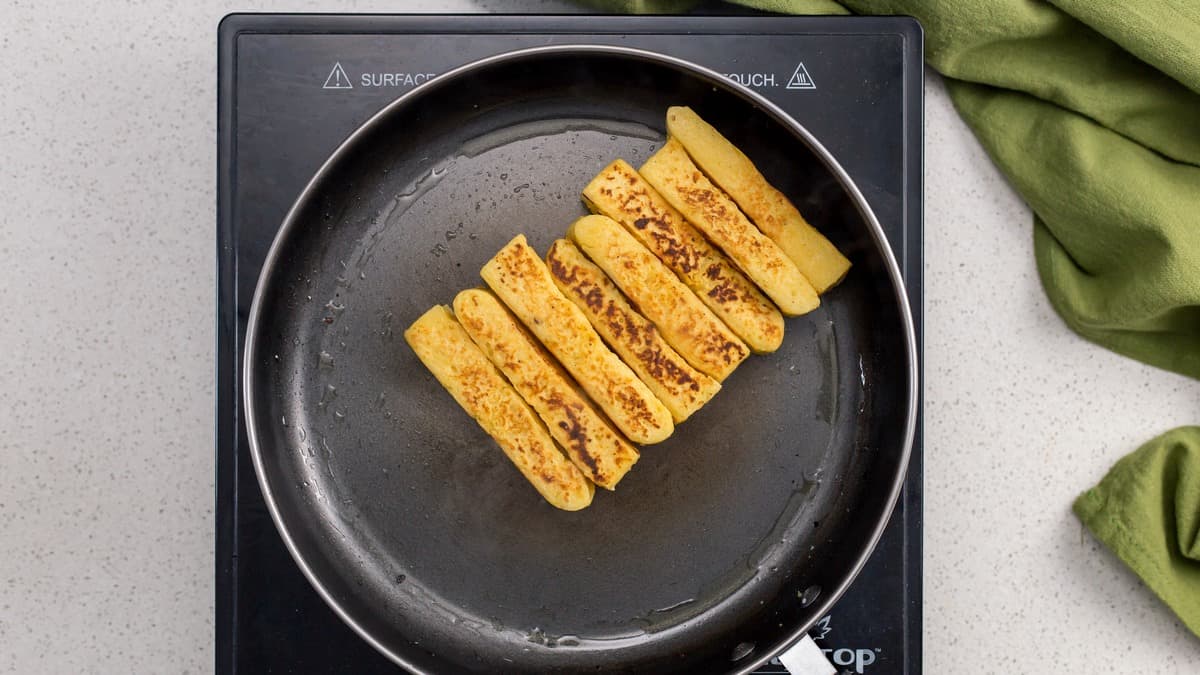 An overhead shot of pan fried panelle.