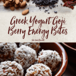 A close up of some of theingrdients used to make the Greek Yogurt Goji Berry Almond Date Energy Bites
