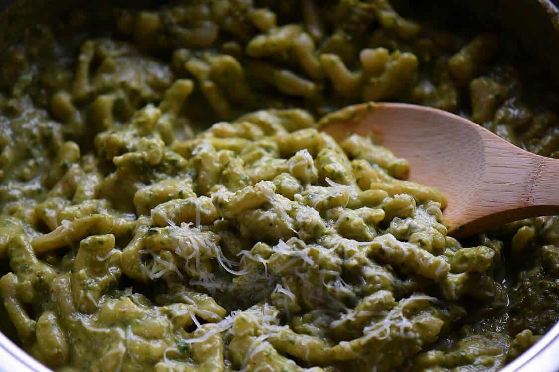 The sauce is combined with the cavatelli.