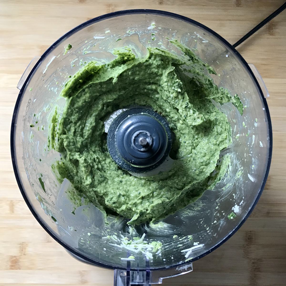 Freshly made avocado pesto sauce.