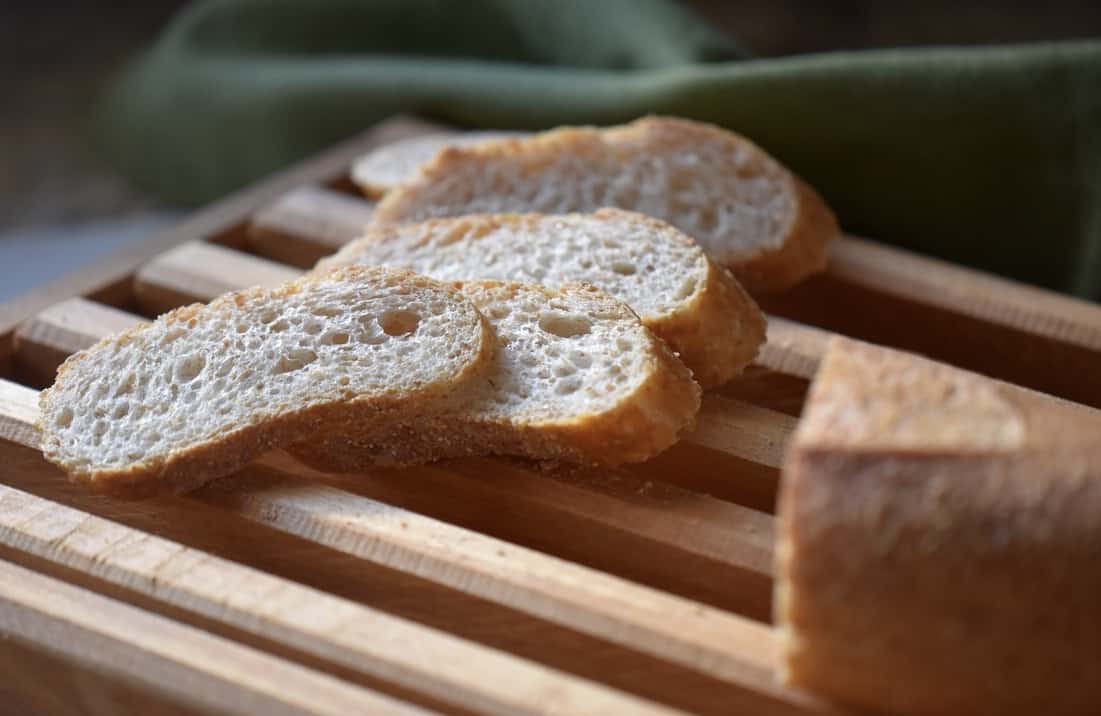  Sliced baguette ready for the crostini recipe.