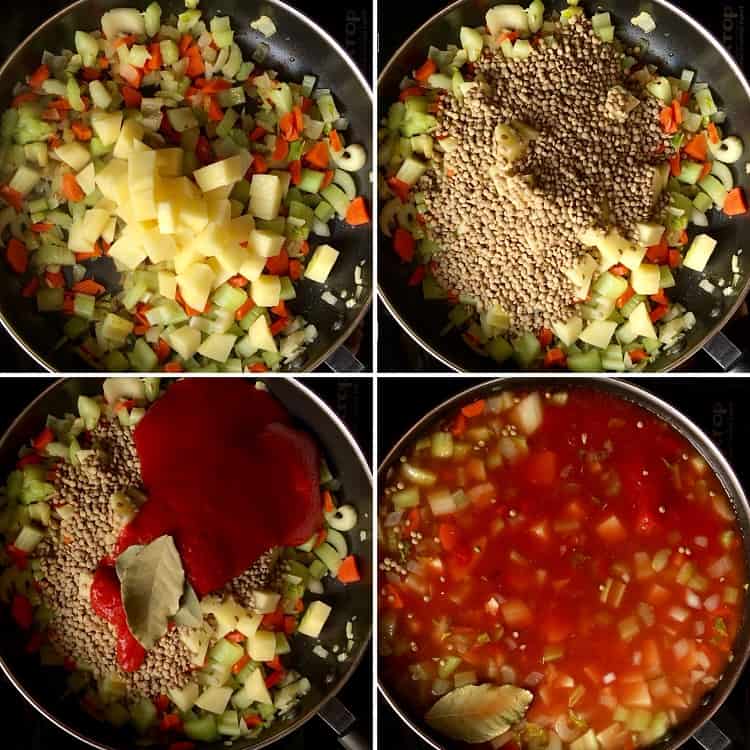A photo collage of Pasta with Lentils. 