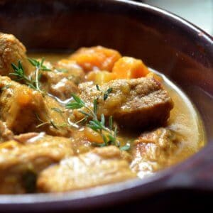 A bowl of Easy Vegetable Veal Stew.