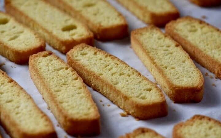 The anise biscotti have a golden color after the second bake.