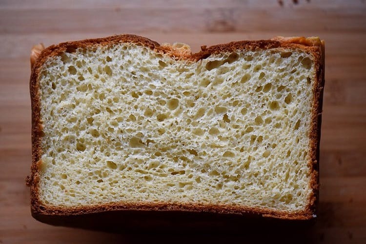 A top view of the sliced loaf shows the soft texture of the interior of the Italian Easter Bread.