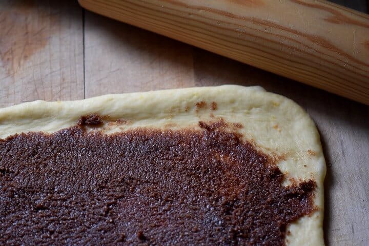 Once the dough for the cozonac has been rolled out, the nut filling needs to be spread.