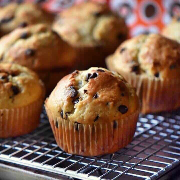 A close up of the chocolate chip muffins.