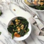 An overhead shot of a small portion and a big bowl of lupini beans salad with kale .