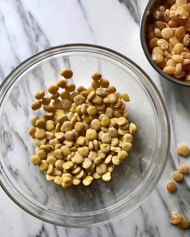 Lupini beans in the process of being de-shelled.