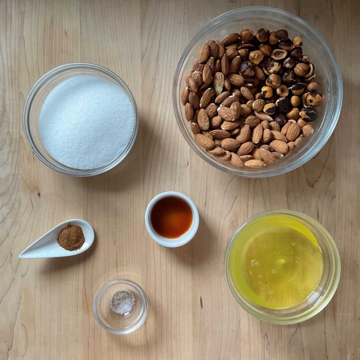 Ingredients to make Italian Ugly but good cookies on a wooden board.