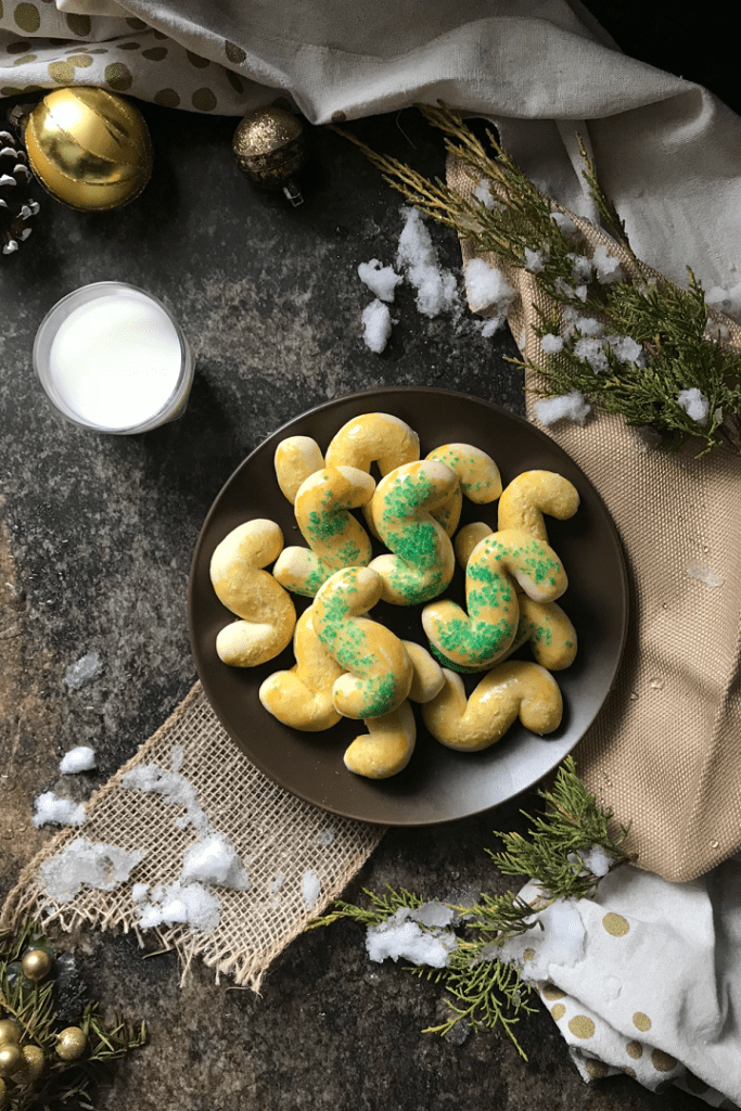 An overhead shot of Italian S cookies which are just perfect for Santa.