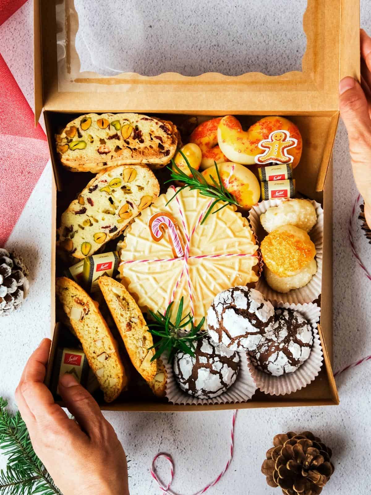 A cookie box of Italian Christmas cookies