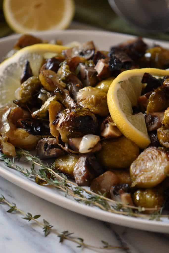 A close up of oven roasted veggies.