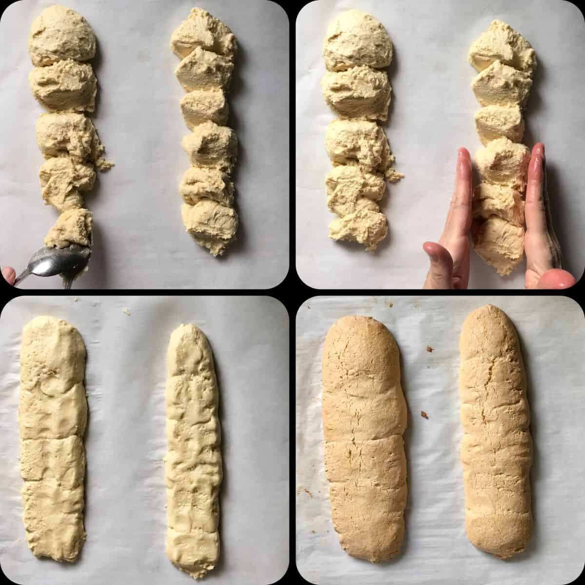 A photo collage of how to shape biscotti.