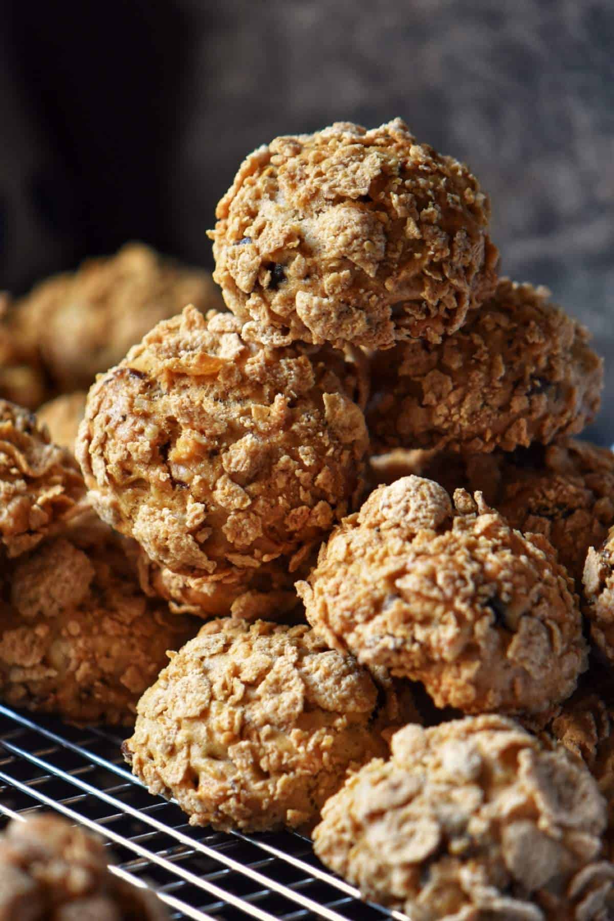 A stack of Oat Bran Cookies on a cooling rack.