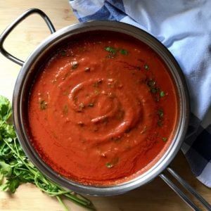 Tomato sauce in a saucepan.