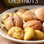 Boiled chestnuts on a serving platter.