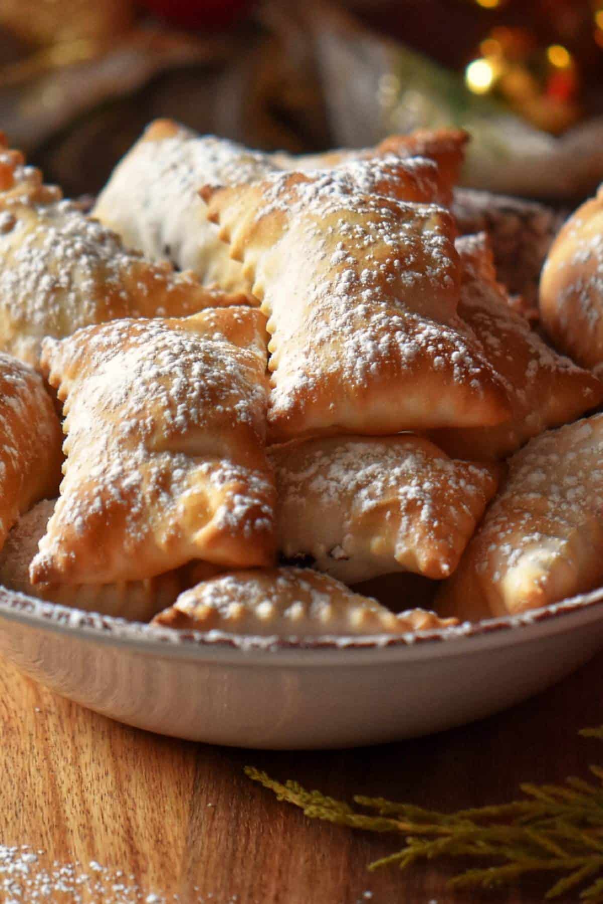 Italian Chestnut cookies in a ceramic dish.