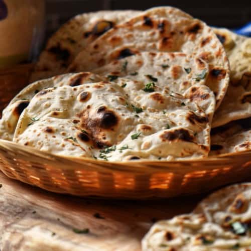 Quick flatbreads in a wicker basket.