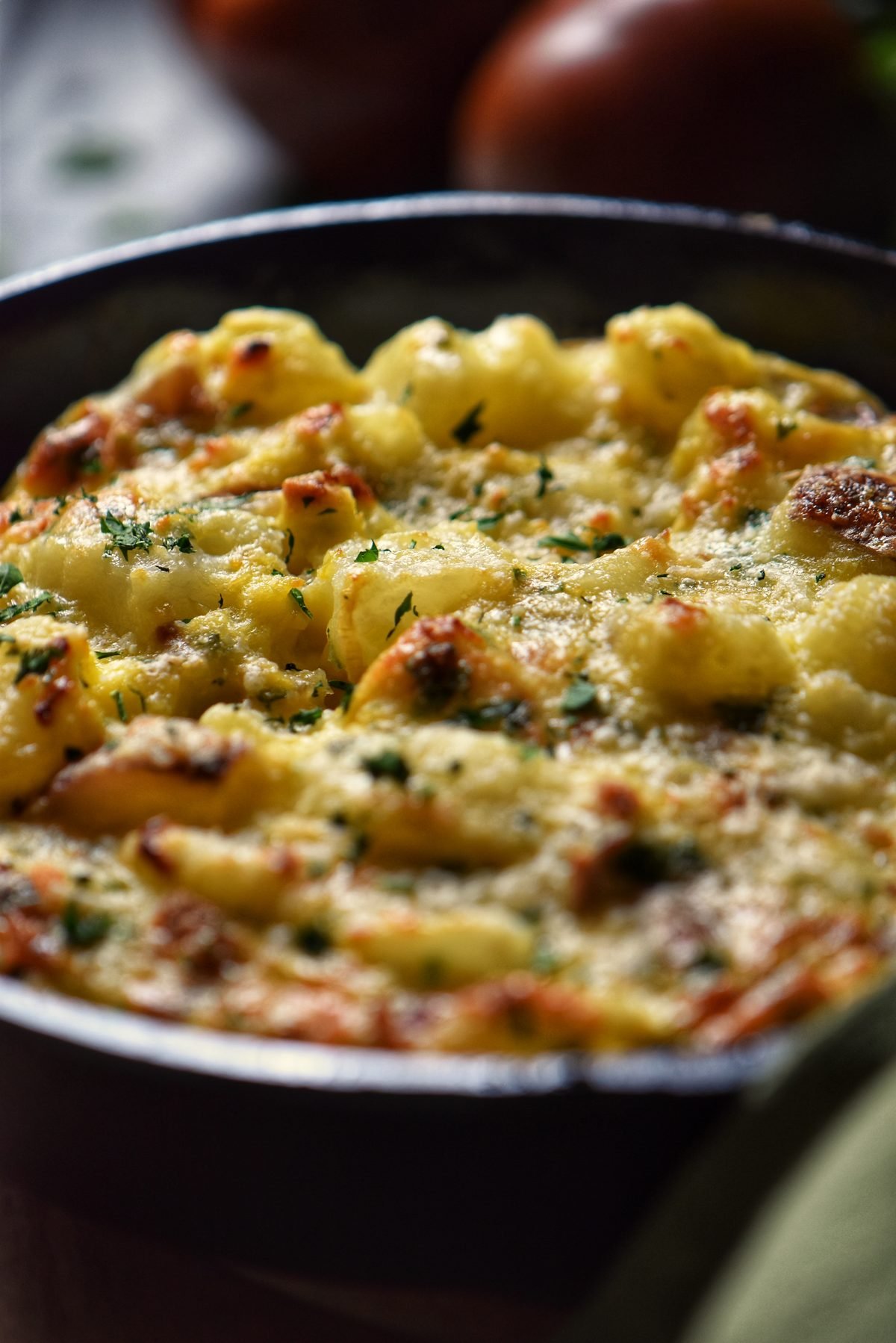 A golden potato frittata in a cast iron pan. 