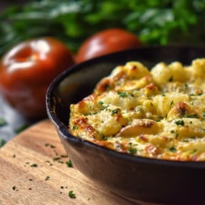 Potato frittata in a cast iron pan.