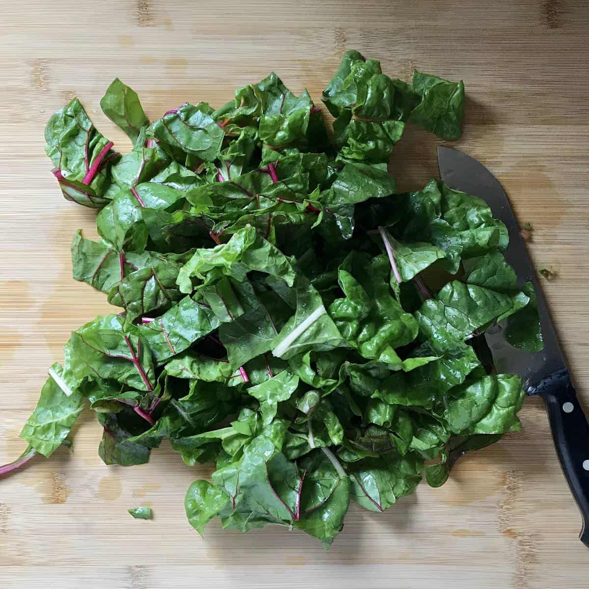 Swiss chard cit into one half inch strips.