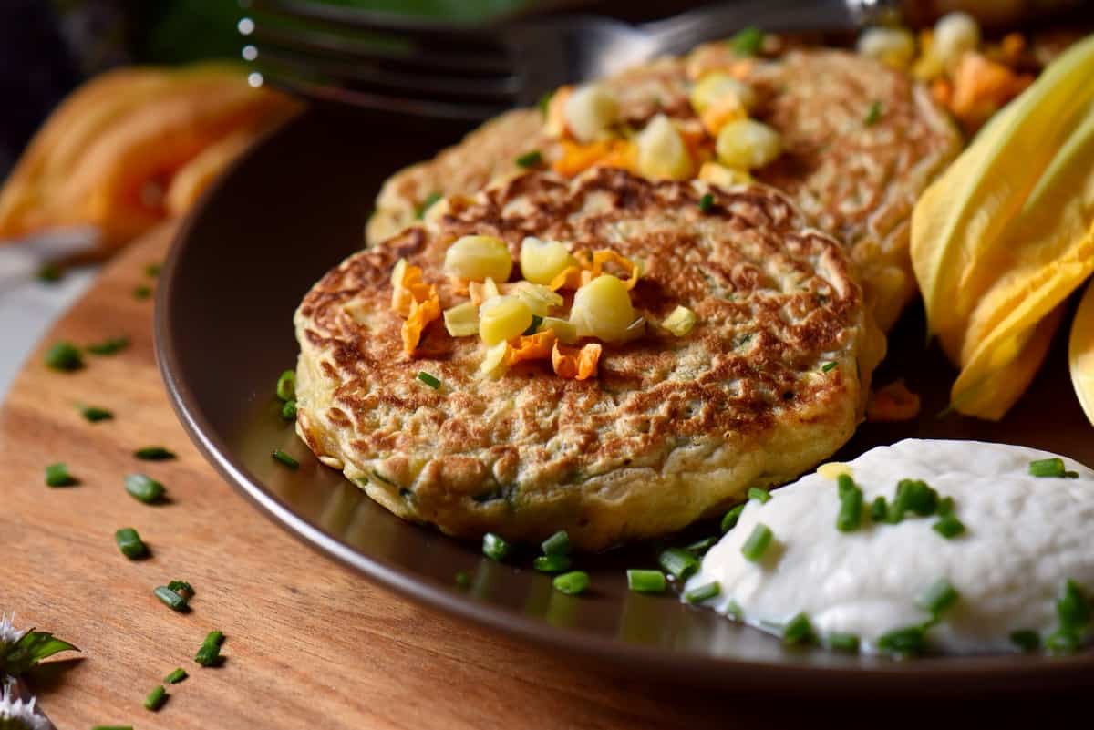 Savory pancakes on a plate. 