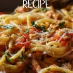 A tuna pasta recipe in a bowl.