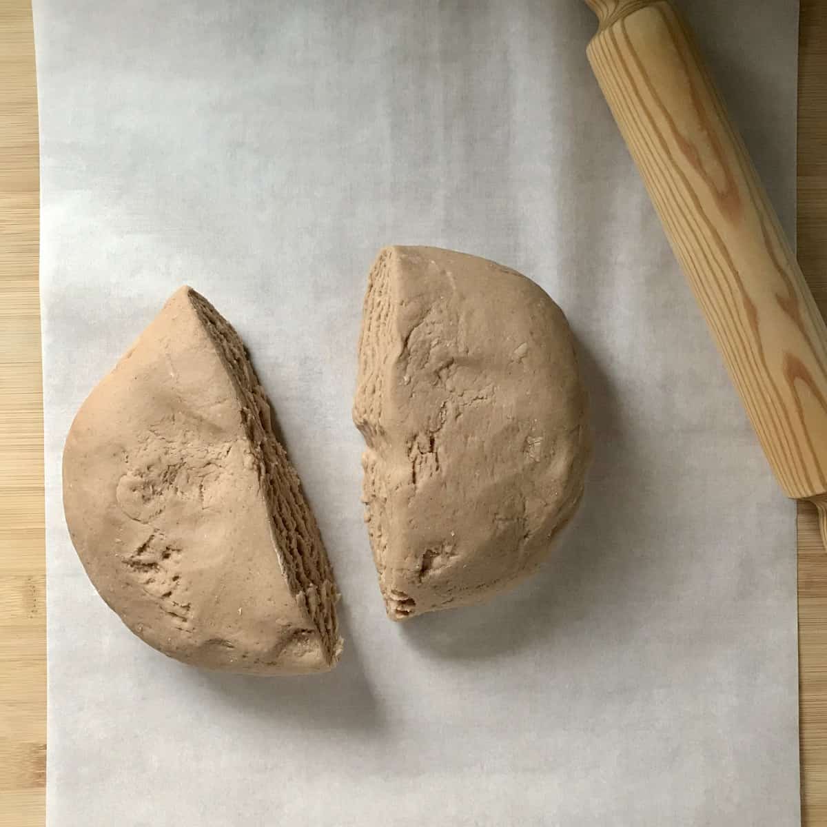 Biscotti dough on parchment paper. 