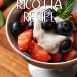 Whipped ricotta in a white bowl.