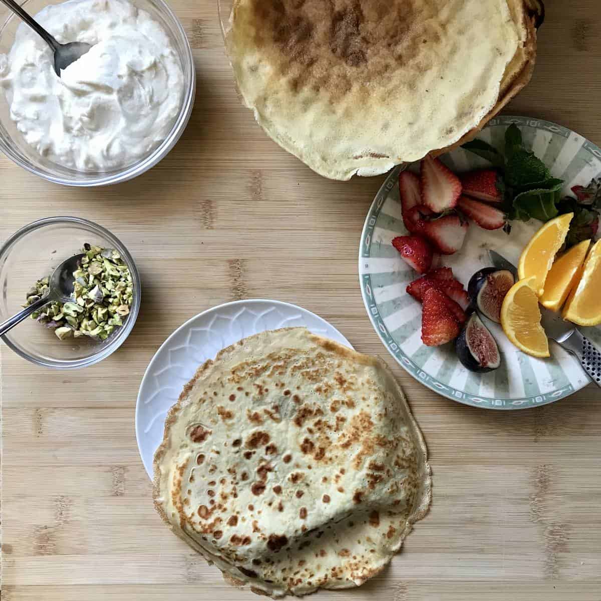 A simple crepe on a plate.