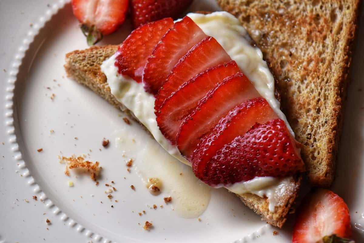 Strawberries and ricotta on toast.