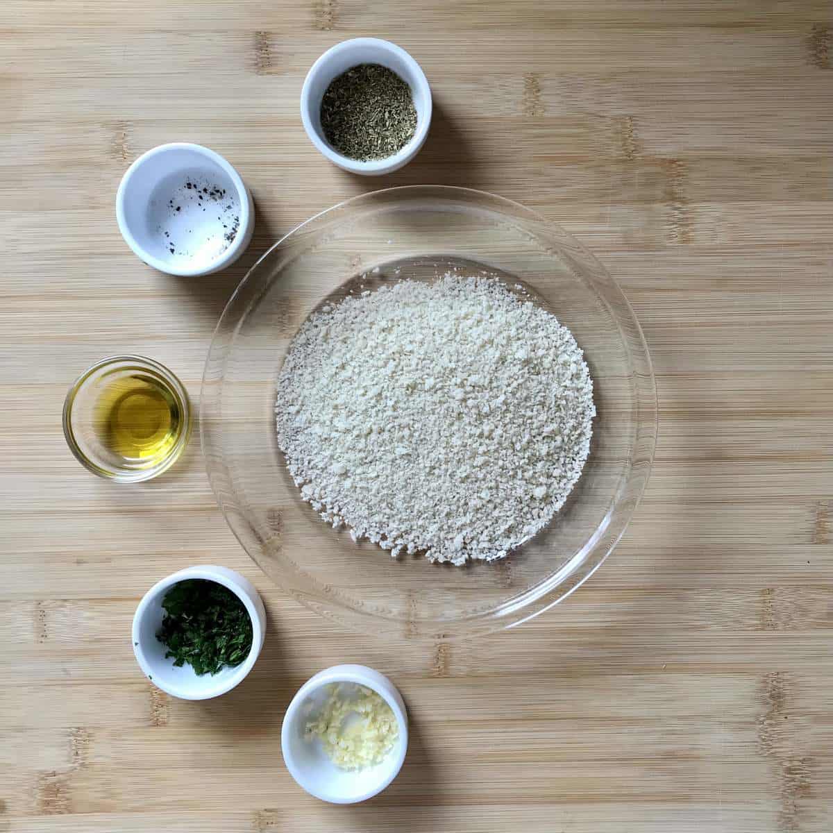 Ingredients to make the panko crumb topping for air fryer cod. 