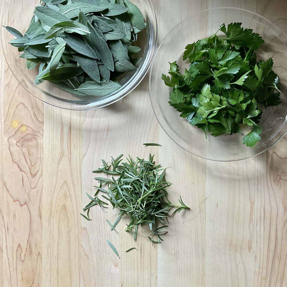 Fresh herb leaves without stalks.