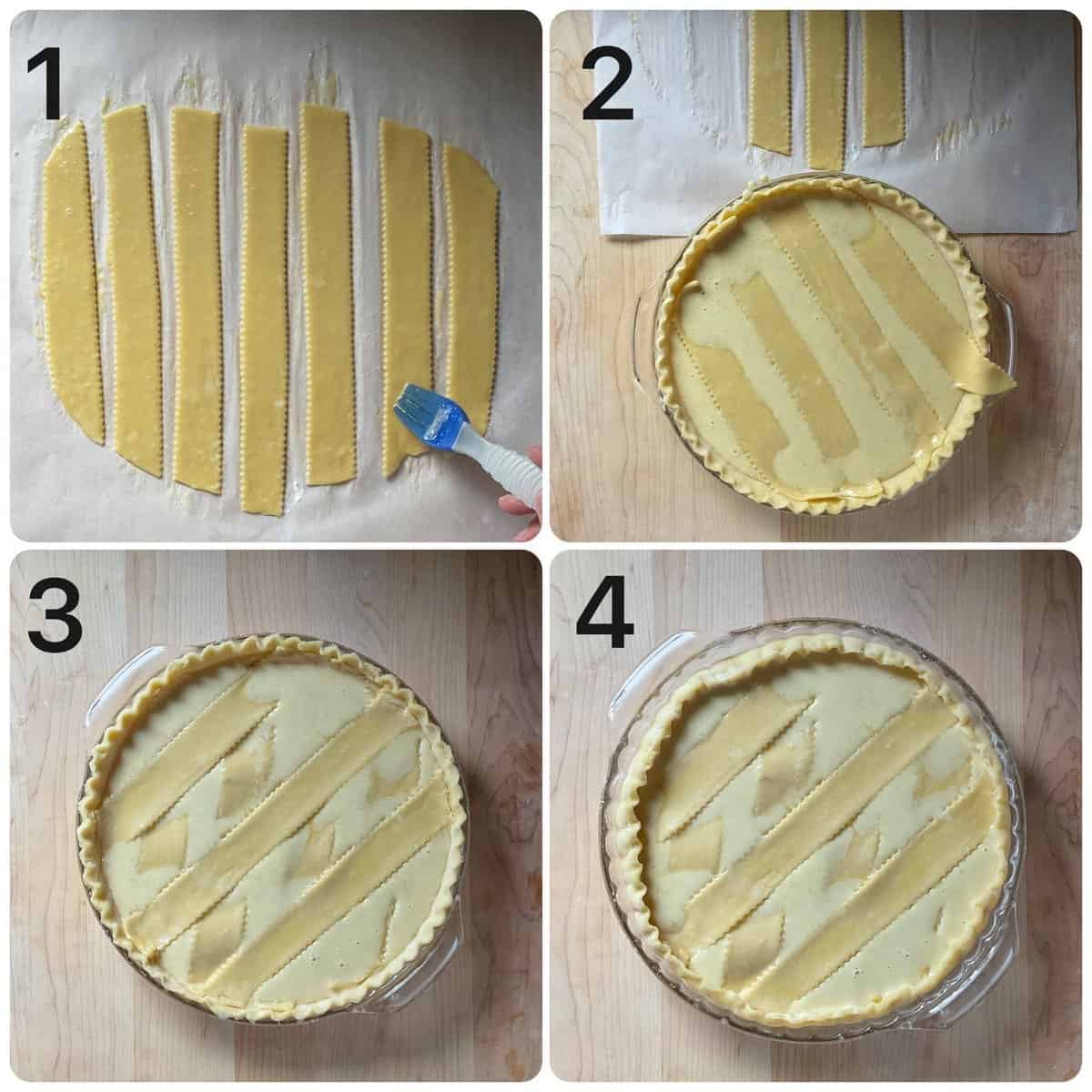 Step by step process to create the lattice top for the pastiera.