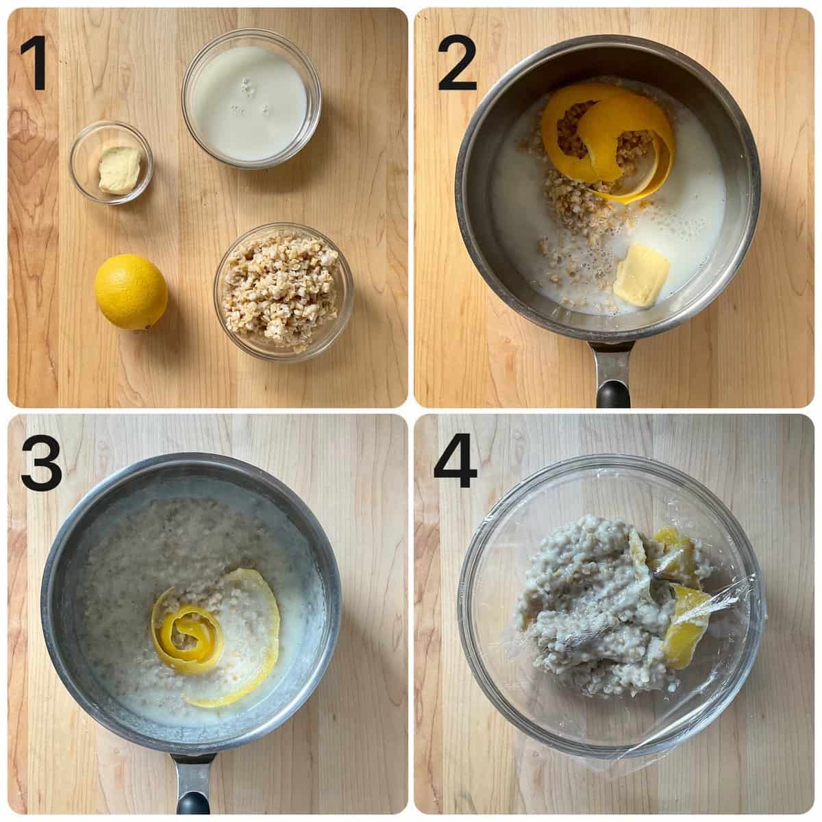 The step by step process to make the cooked wheat filling.