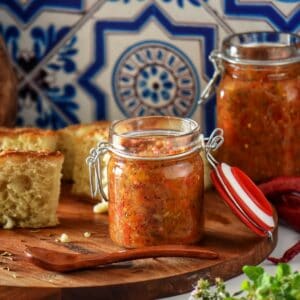 A few mason jars of hot pepper spread.