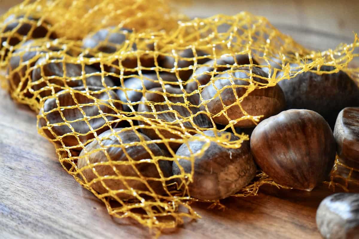 Chestnuts in a mesh bag.