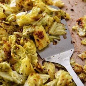 Crispy looking cabbage on a sheet pan.