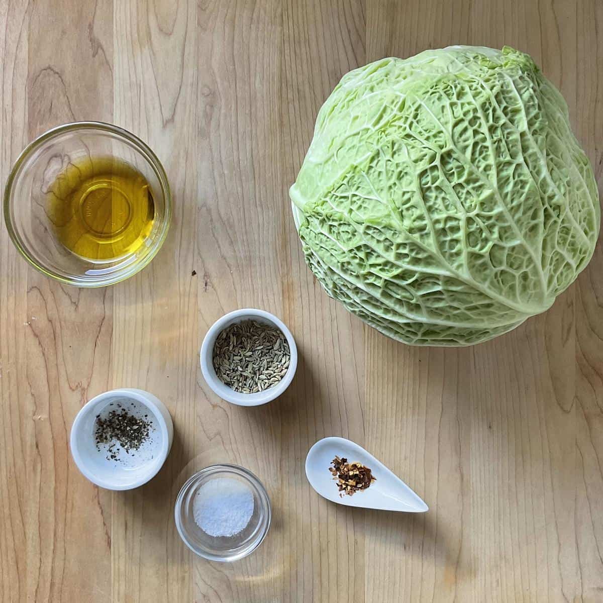 Ingredients needed to make baked cabbage.