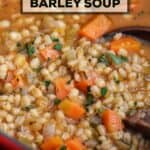 A Pinterest pin of vegetable barley soup.