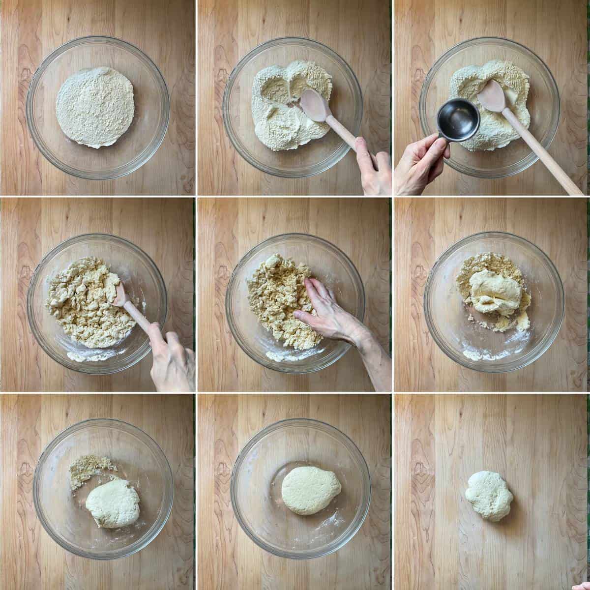 Step by step photos of how to make the cavatelli dough.
