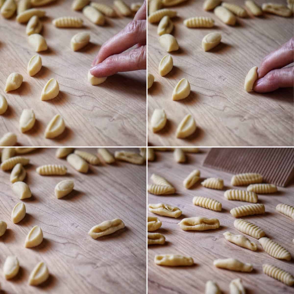 A photo collage of making 2-finger cavatelli.