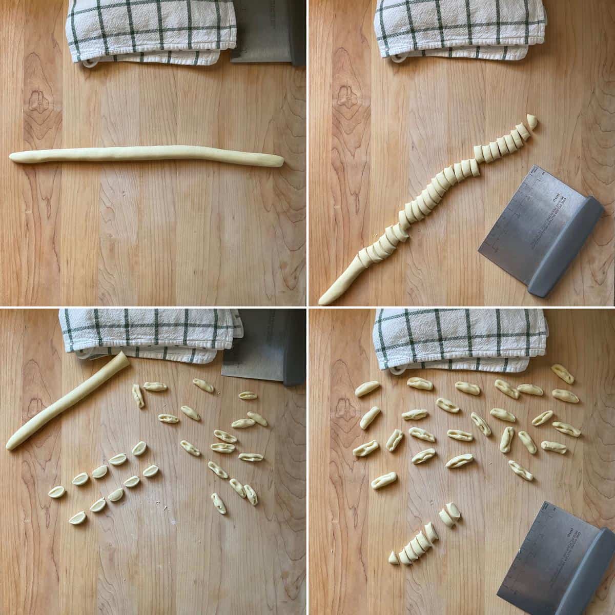 Shaping homemade pasta using the log method.