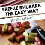 Diced rhubarb on a wooden board.