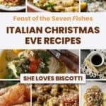 A photo collage of fish recipes for the Feast of the Seven fishes.